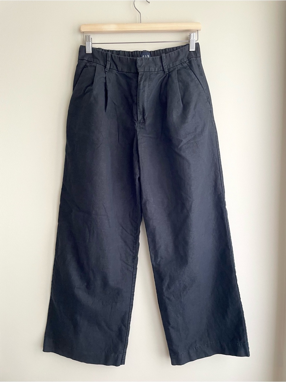 GAP Black Linen Blend High Waisted Wide-Leg Trousers